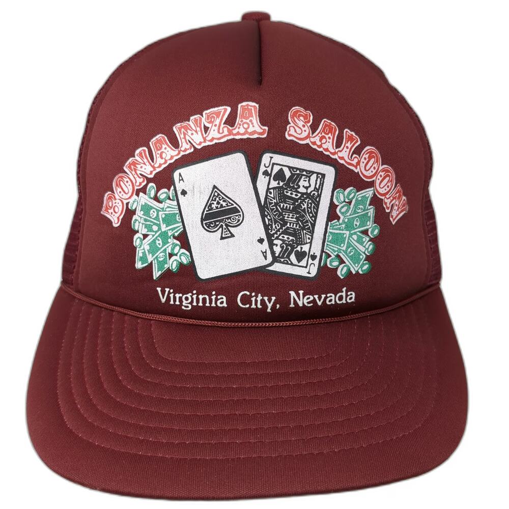 Red Trucker Hat One Size Bonanza Saloon Virginia City Nevada Poker Mesh Snapback